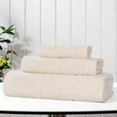 Milo Smart Twist Viscose Cotton Blend Solid Ribbed 3 Piece Towel Set
